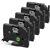 Label Maker Tape TZe-335 Compatible with Brother TZ-335 Laminated White on Black for Brother P Touch PTD210 PTH110 PTD600 PT-123PC PT-P700 Label Maker, 12mm 0.47 Inch, 5Pk