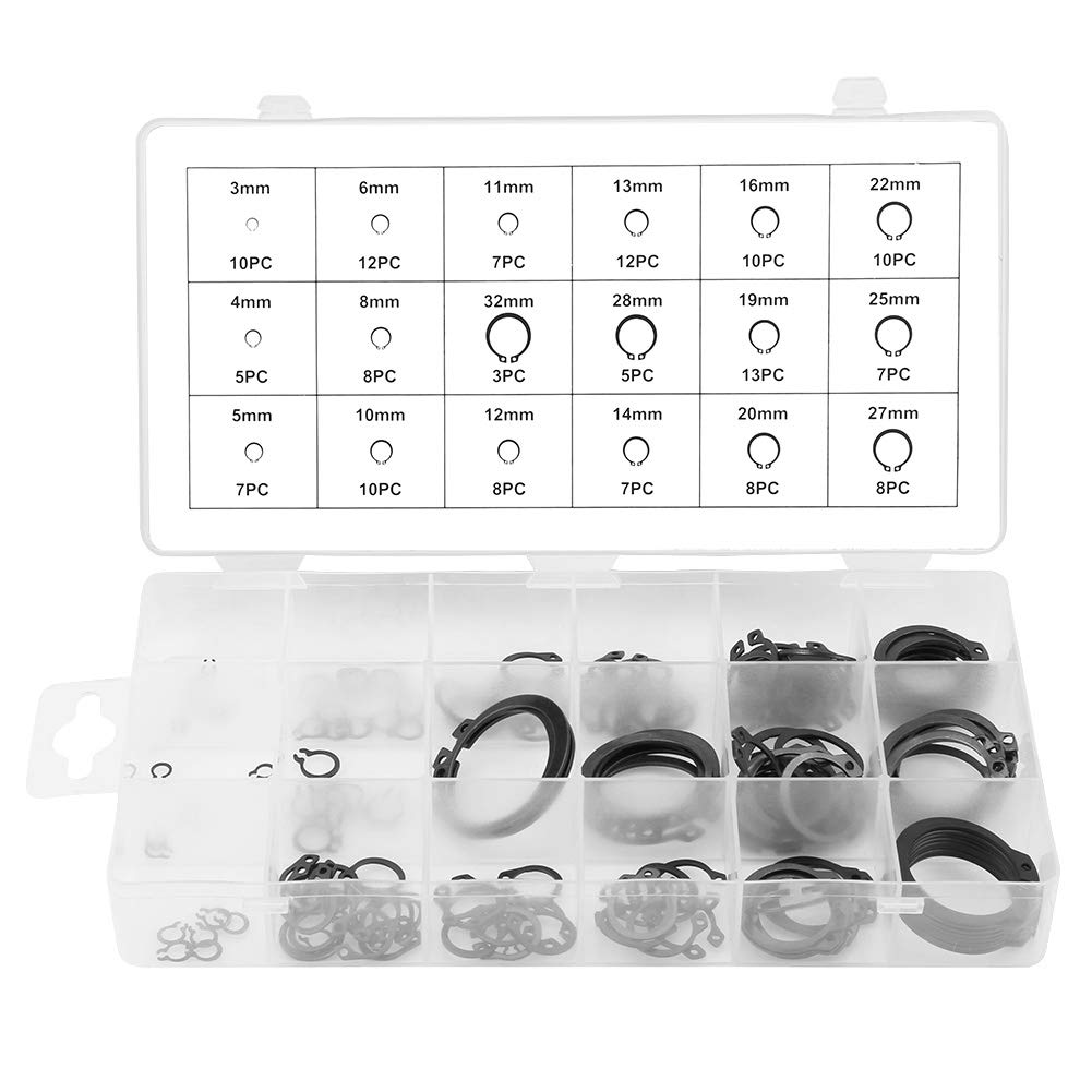 150 Pcs C-Clip, 3-32mm C-Clip Retaining Clip Rings, External Retaining Snap Ring Circlips with Box for Axles, Shafts and Other Moving Parts