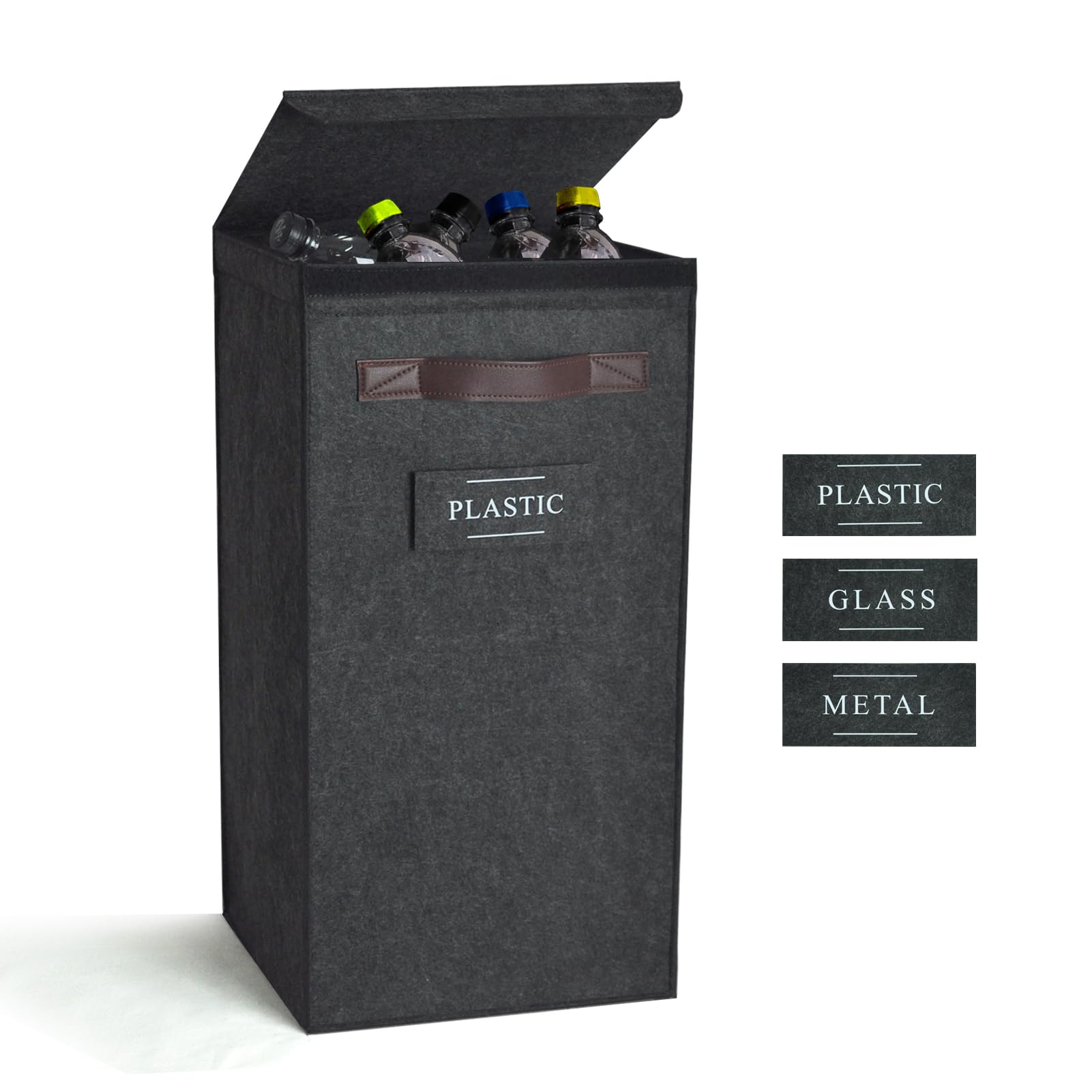 Photo 1 of Rolheit Recycling Bin for Kitchen 13 Gallon, Indoor Recycle Bin with Lid, 50L Recycle Trash Can, Large Recycling Bin for Home with Plastic Glass Metal Labels (Grey, 13 Gallon)