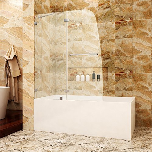 SUNNY SHOWER TD2 Bathtub Door Frameless Hinged Tub Door 5/16" Glass