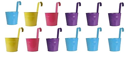 Appeasy Plain Hanging Metal Round Railing Planter Set of 12 pcs.(Multicolor)