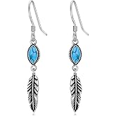 HPQQ Feather Earrings for Women 925 Sterling Silver Western Boho Drop Dangle Earrings Vintage Feather Jewelry Gifts