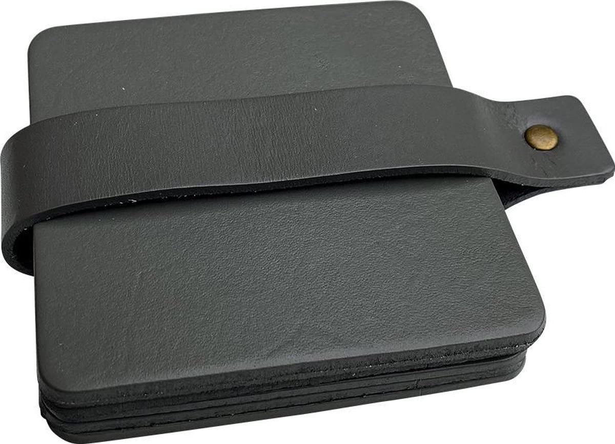 Brute Strength - Full grain leather coasters - Grey - Square - 6 pcs - Square coaster for glass - Coasters for drinks - includes holder