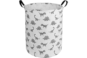 Large Dinosaur Laundry Basket 63L, ZUEXT 19.7x15.7 Inch Waterproof Collapsible Fabric Clothes Hamper, Canvas Toy Storage Bin, Nursery Bedroom Kids Boys Baby Hamper, Xmas Birthday Gift Basket