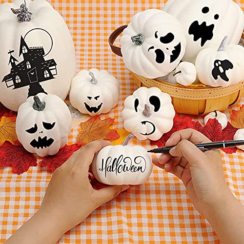 DomeStar Artificial Pumpkins, 14PCS White Fake Pumpkins Assorted Pumpkins Faux Pumpkins Farmhouse Pumpkins for Halloween Thanksgiving Decorations