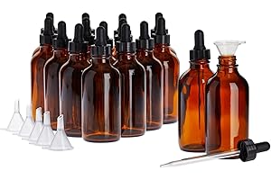 Juvale Amber Glass UV-Protected Amber Dark Glass Bottles with Droppers for Essential Oils & Travel Liquids - 4 Oz, 15-Pack, Apothecary Style - Leak-Proof Dropper Bottle Set with 6 Funnels