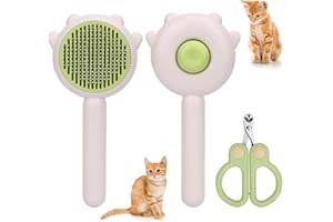 APETPUP Cat Hair Cleaner Brush, Cat Brushes for Indoor Cats, Self Cleaning Cat Brush with Release Button, Pet Hair Brush for Cats with Circular Cut Hole Cat Nail Clippers (Green)
