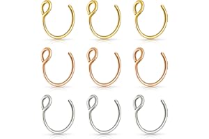 Lusofie 9Pcs Fake Nose Rings,Fake Nose Ring Hoop Stainless Steel Nose Hoop for Faux Lip Septum Nose Ring Set