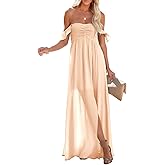 Happy Sailed Women's 2025 Summer Smocked Off The Shoulder Maxi Dresses Ruffle Short Sleeve A Line Side Slit Sundress