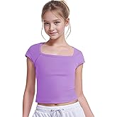 NUMYEAN Crop Tops for Girls Short Sleeve Shirt Girls Summer Tops Square Neck Slim Fit Tops Basic Tee