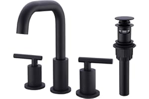 TRUSTMI 2-Handle 8 Inch Widespread Bathroom Sink Faucet, 3 Hole Brass Bathroom Faucet with cUPC Water Supply Lines and Pop Up Drain Assembly, Matte Black