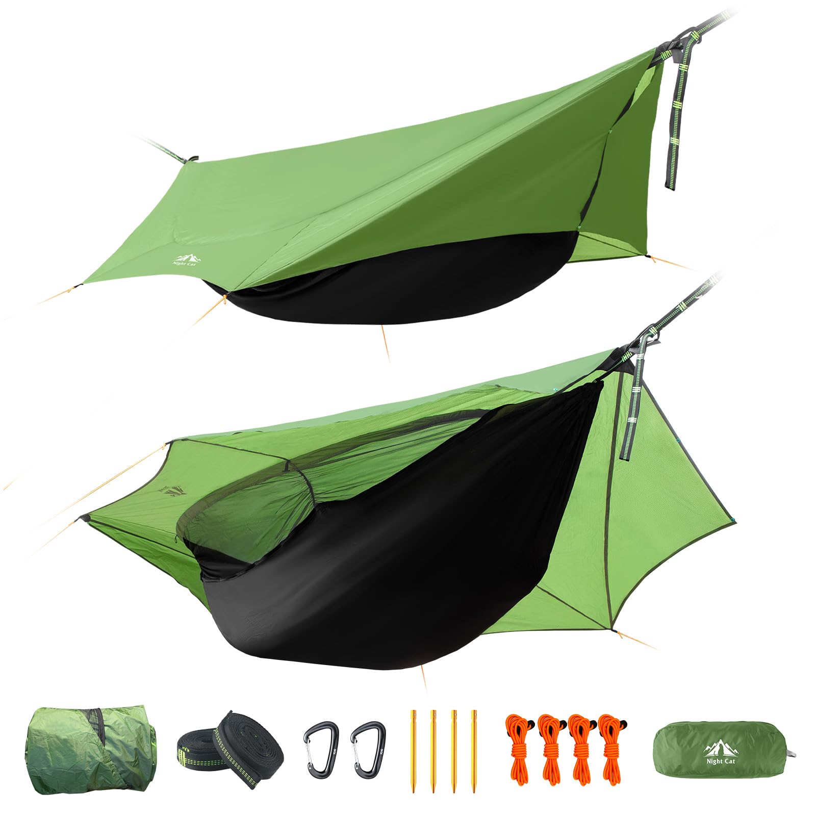 Night Cat Camping Hammock Tent: Lightweight Portable 4 in 1 Hammock with Rain Tarp and Mosquito Net for Hiking Jungle Outdoor
