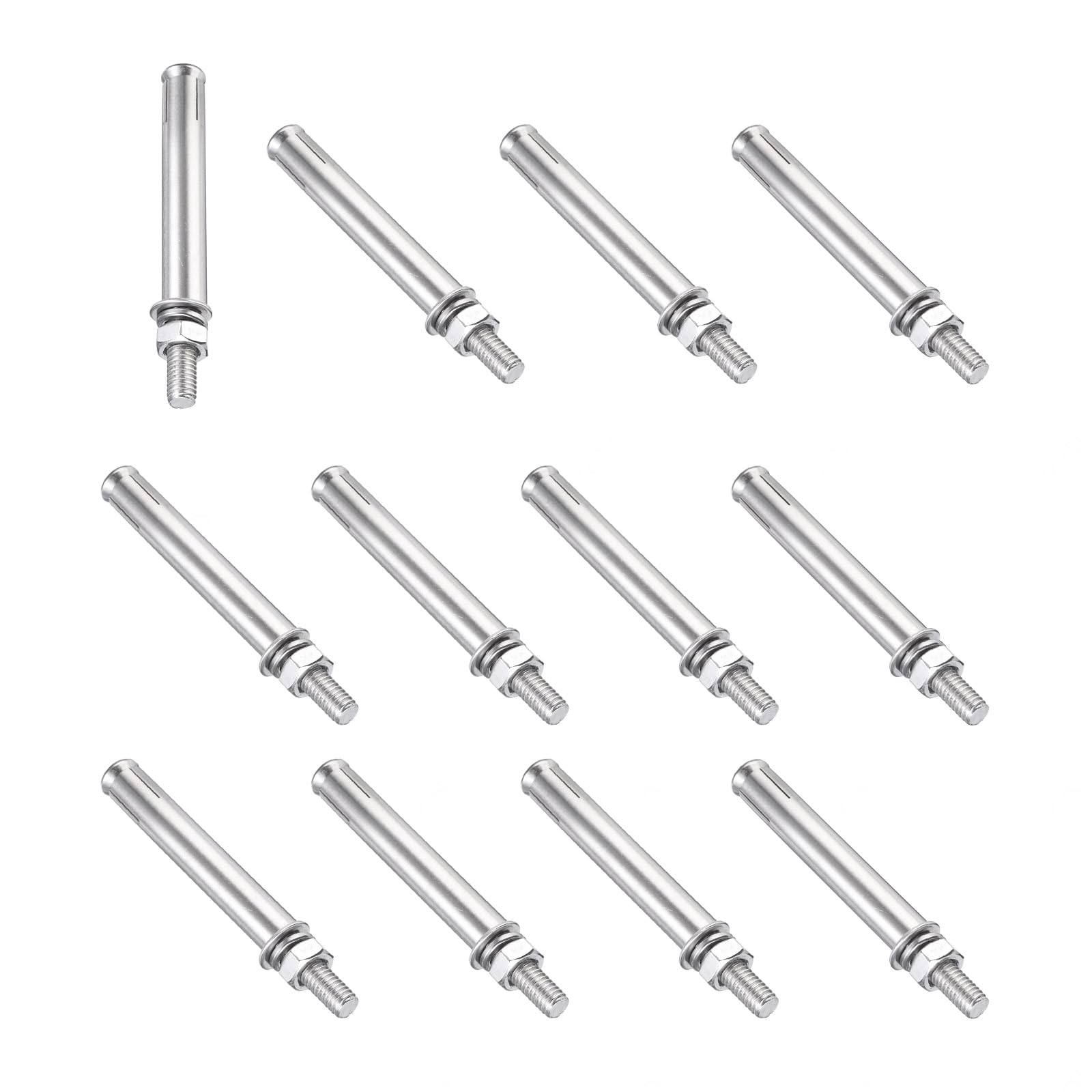 PATIKIL M8 x 90mm Expansion Bolts, 12Pcs 304 Stainless Steel Expansion Screw Bolts Sleeve Anchoring Fastener for Wall Concrete Brick Wall Drywall Air Conditioner, Silver