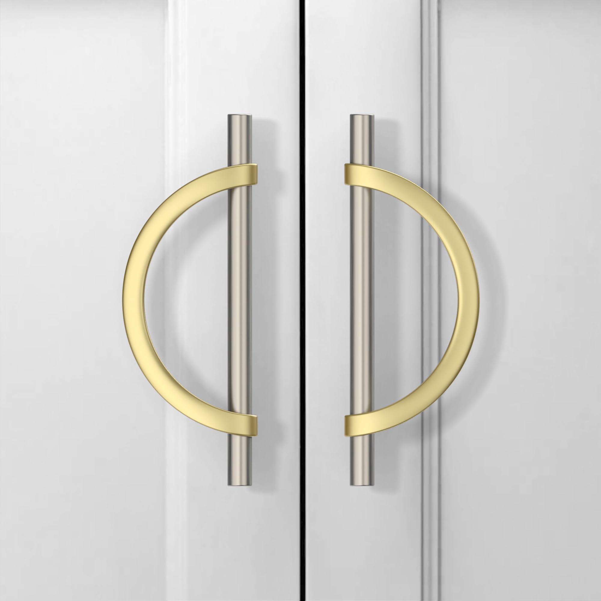 9BUILD 6 Pack 128mm Gold Brushed Satin Nickel Cabinet Pulls - Kitchen Cabinet Handle & Drawer Handles - Zinc Alloy - UK0047