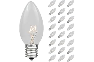 Novelty Lights Incandescent Christmas Replacement Bulbs - Indoor/Outdoor Individual Bulbs for Christmas Tree, Display, & More - C9/E17 Intermediate Base, 7 Watt Lights (Clear, 25 Pack)