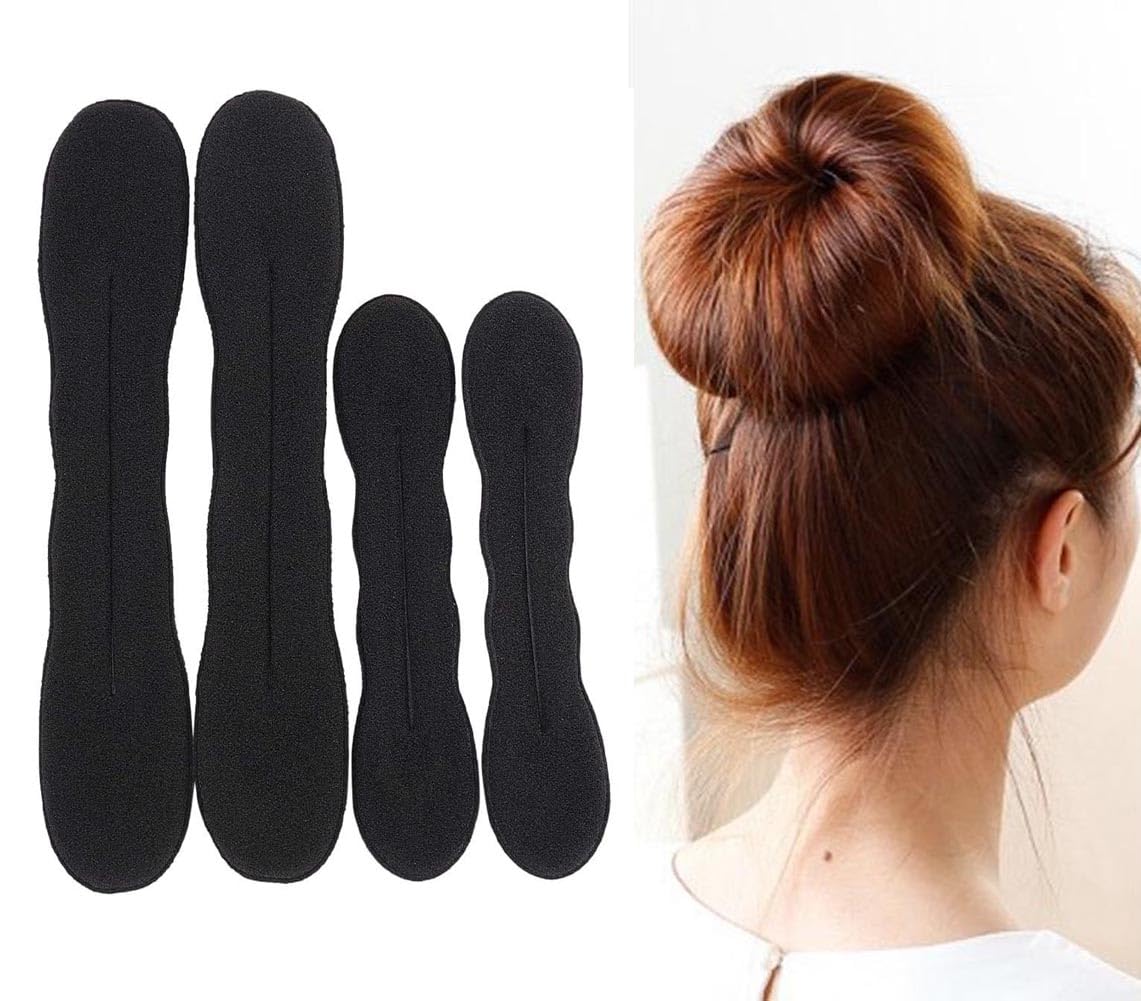 Hair Bun Maker, 4Pcs Magic Bun Hair Donut Black Hair Doughnut Sponge Hair Foam Hair Updo Tools Easy Perfect Bun Tool for Tools Girls Women (2 Medium, 2 Large)