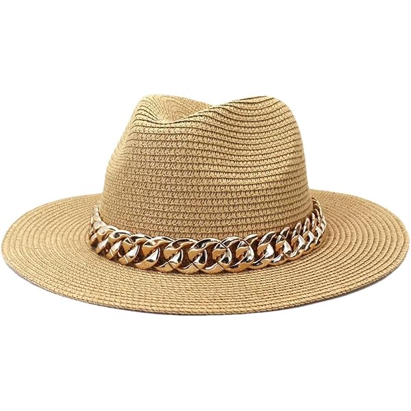 Generic Womens Fashion Chain Belt Panama Straw Hats For  display picture 3