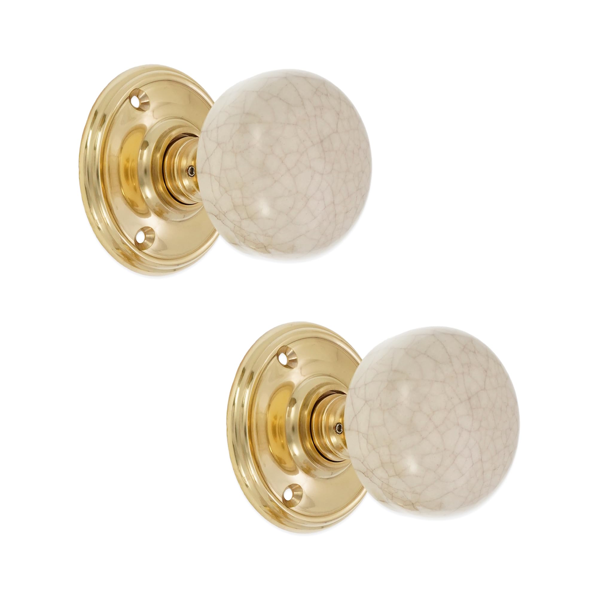Infinity Decor Crackled Design Round Ceramic Mortice Door Knobs Set 60mm – Polished Brass Rose Door Handles Ideal for Internal & External Doors    