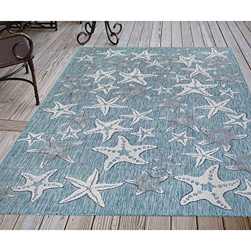 Liora Manne Indoor/Outdoor Rug, 4'10" x 7'6", Starfish Aqua