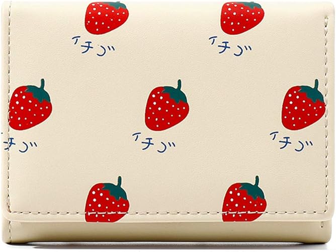 Amazon Nicole Doris レディース財布 ミニ財布 ウォレット 小銭入れ 三つ折り スナップボタン 若い女性 人気 軽量 おしゃれ ギフトカード収納 かわいい柄 イチゴ ベージュ Nicole Doris 財布