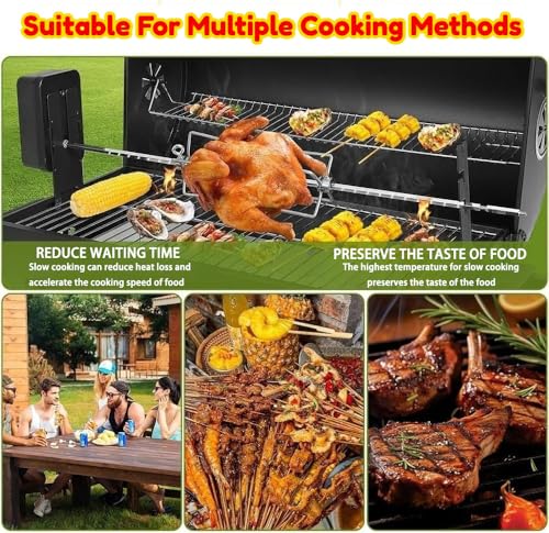 Forubar Automatic Rotating BBQ Grill Outdoor, with Adjustable Charcoal Pan, Thermometer, Barbecue Grill for Outdoor Picnic Backyard Patio and Parties