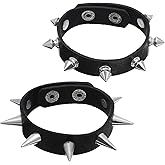 LXUEJIE 2 PCS Punk Rock Spike Bracelet, Adjustable Studded Bracelet Leather Cuff Bracelets Black Leather Studded Punk Emo Bracelets Gothic Jewelry for 80s 90s Vintage Womens Men