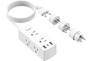 European Travel Plug Adapter, Olcorife Universal Travel Adapter for EU UK US AUS, 6 Outlets 3 USB Ports with 5ft Extension Cord, International Power Adapter for US to Europe UK AUS