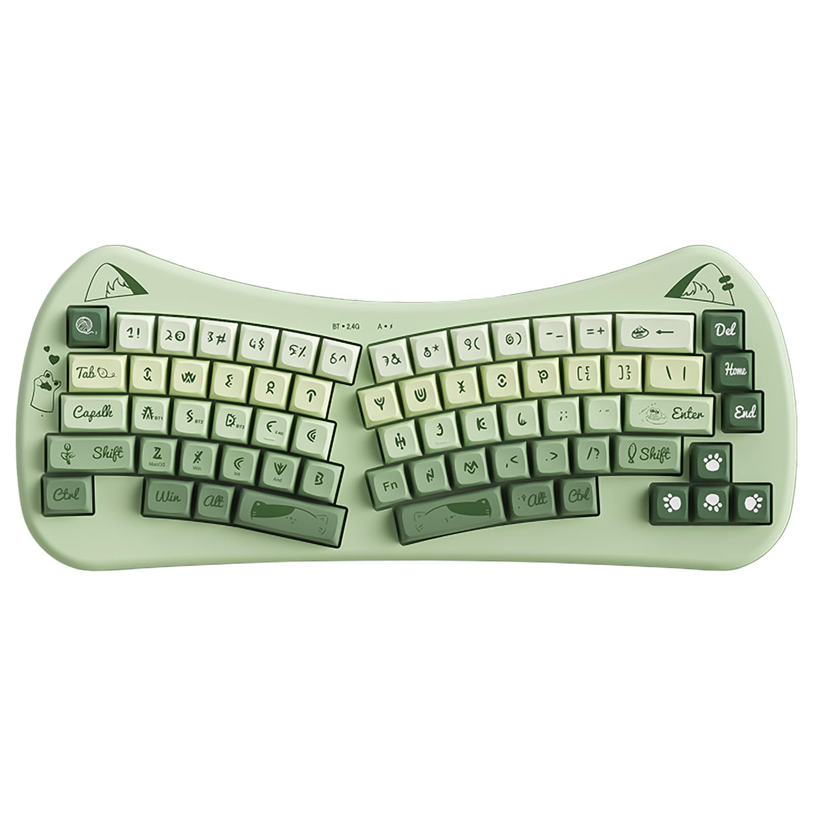 Photo 1 of (USED/FAIR) TISHLED Bow Aesthetic Ergonomic Keyboard Cute Cat Alice Keyboard Tri-Mode Wireless 2.4G/Bluetooth 5.0/Wired USB-C Rechargeable Compact 68-Key for Multi-Device, Win/Mac/PC/Laptop, Matcha Green