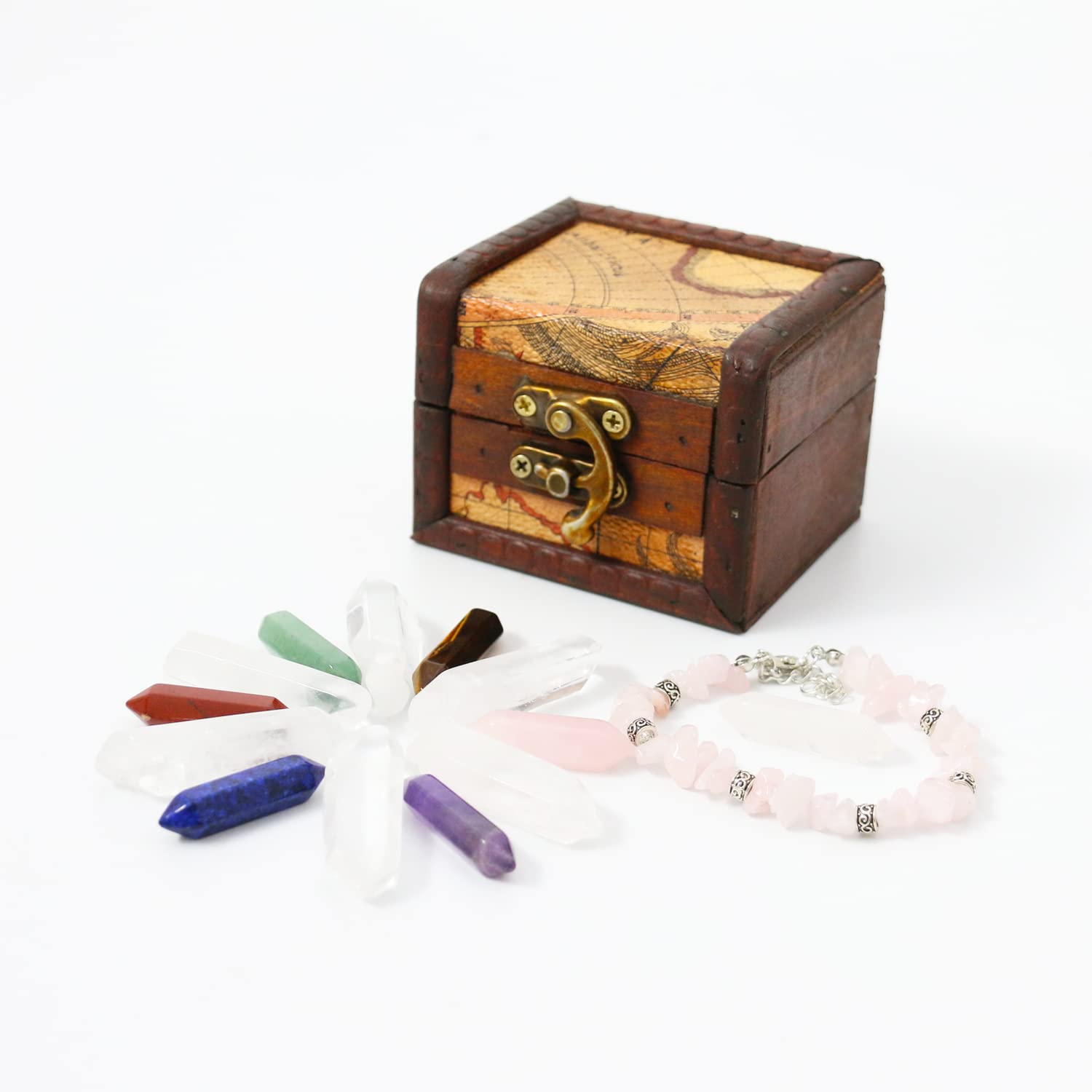 Nvzi Crystals and Healing Stones Set in Wooden Display Box, Gemstones and Crystals Kit, 7 Chakra Stones, Raw Crystals for Beginners, Spiritual Gifts for Women, Witchcraft Supplies and Tools