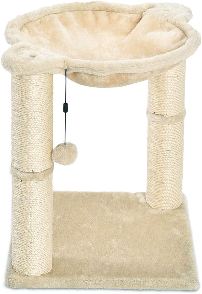 Basics Cat Condo Tree Tower With Hammock Bed And Scratching Post, 16 x 20 x 16 Inches, Beige : Pet Supplies