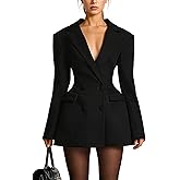 LAJIOJIO Women's Elegant V Neck Lapel Long Sleeve Button Pleated Cocktail Mini Blazer Dress