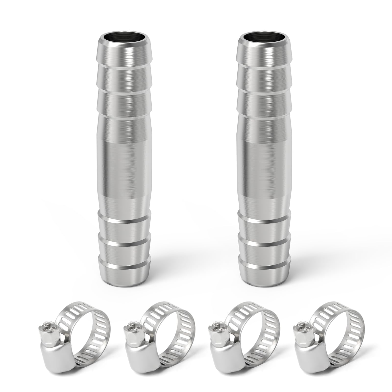 ERGAOBOY 2Pcs 28MM 304 Stainless Steel Hose Barb Splicer Mender Round Union Coupler, Straight Adapter Fitting with Clamp for Air Water Fuel