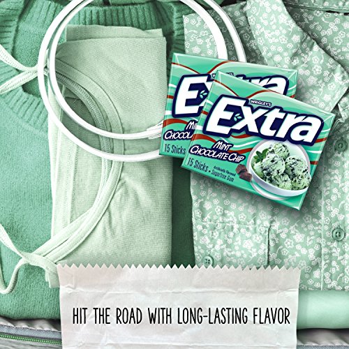 EXTRA Mint Chocolate Chip Sugar Free Chewing Gum, 15 Pieces (10 Pack