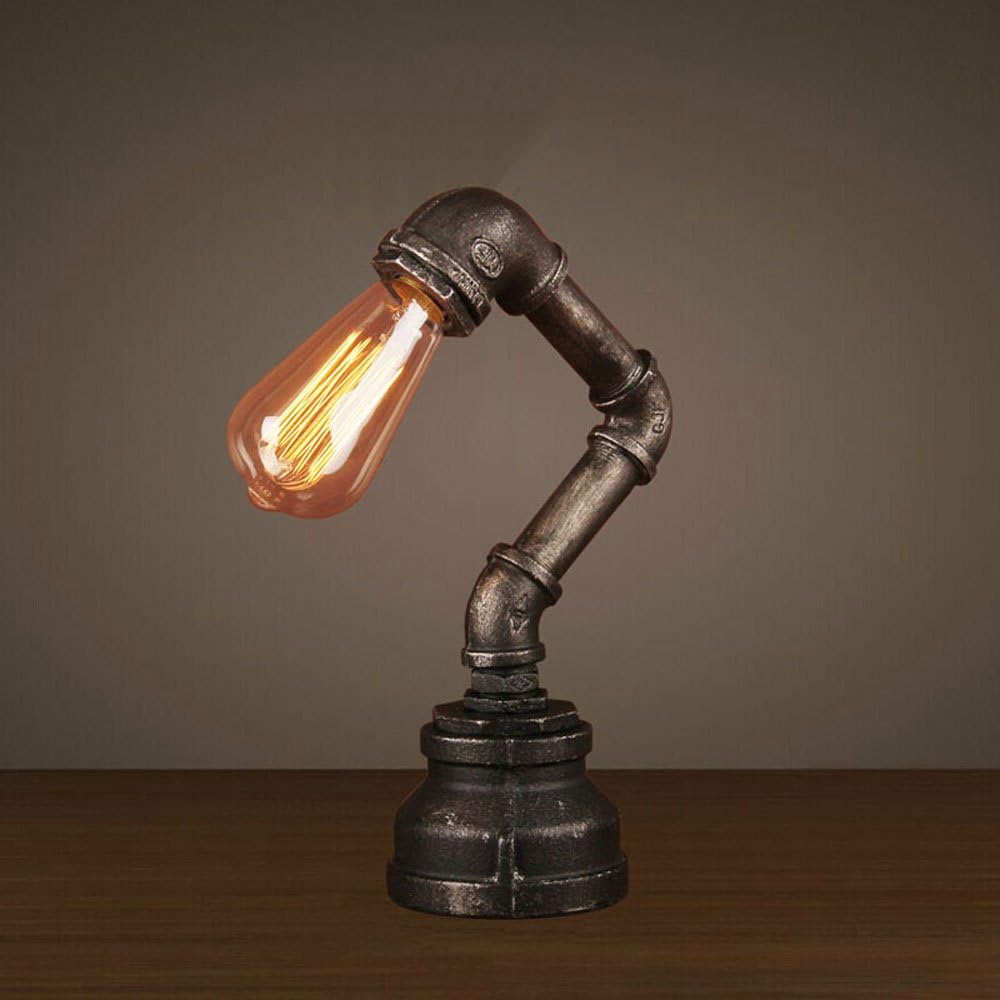 WSHFOR Vintage Industrial Wrought Iron Water Pipes Table Lamp E27 for Living Room Bedroom Bedside Lamp/Desk Lamp Hand-Made