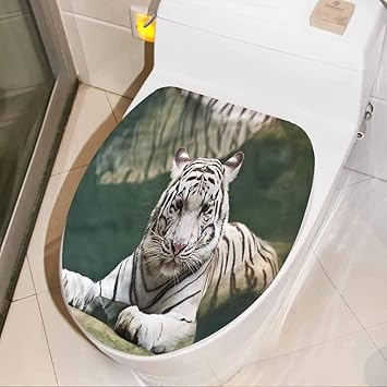 Toilet Decor Tiger White Tiger Swimming Fun Washroom Room Wc Toilet Seat Stickers For Bathroom Decor 17 X 21 Inch Amazon Com