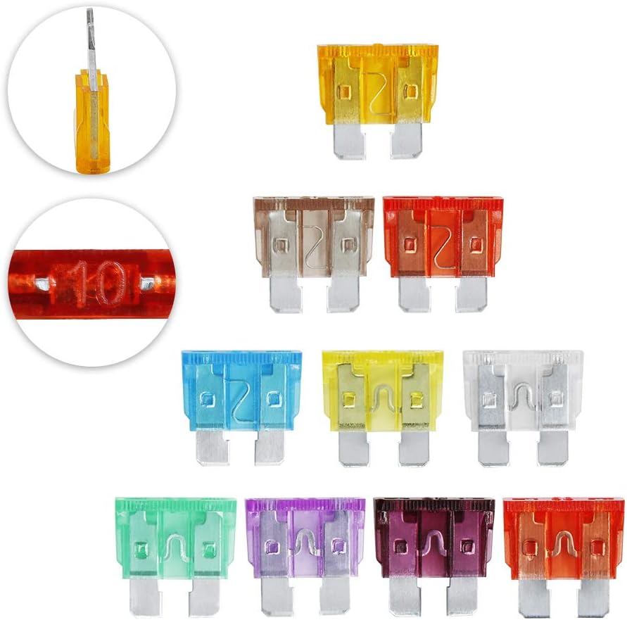 AHL 100pcs Auto Motorcycle Car Boat Truck Blade Fuse Box Assortment 5A 7.5A 10A 15A 20A 25A 30A 35A 40A 50A: Automotive