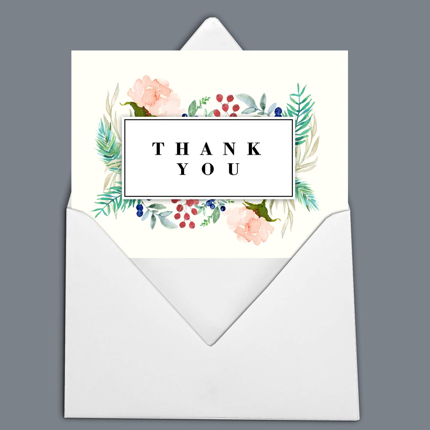 Darling Souvenir White Watercolor Flowers Thank You Card Thank You Notes Business Sympathy Greeting Cards With Envelope - 100 Pcs