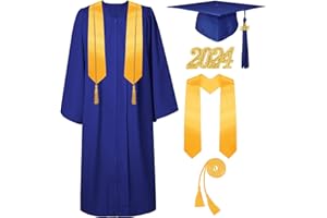 FIHCH Unisex Matte Graduation Cap and Gown Tassel Stole Honor Cord Set 2024 for High School and College