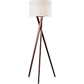 Adesso Floor Lamp with Walnut Tripod Base and White Linen Lampshade – Lamp for Bedroom, Living Room, and House Décor, 63” x 2