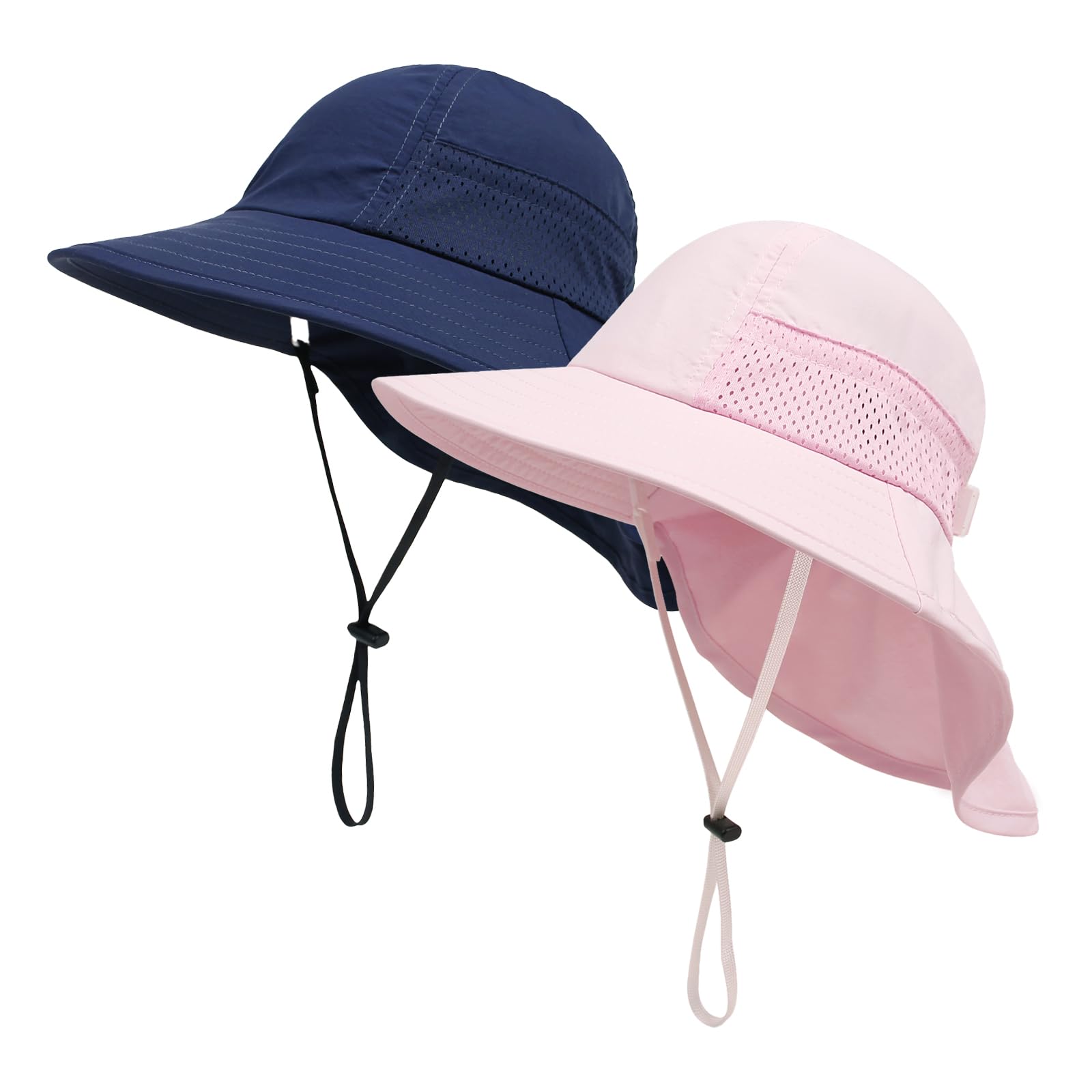 Photo 1 of *ONLY PINK HAT* XIAOHAWANG Girls Sun Hat Baby Beach Hats Toddler Boys UPF 50+ Kids Summer Protection Cap Wide Brim Neck Flap(2-6Years,2 Pack(Pink+Navy))