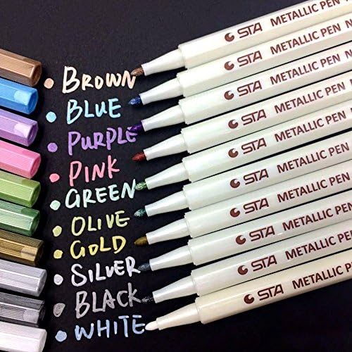 Mychooseus 10 Color Metallic Pen Marker Watercolor Fine Point For Photo Album Drawing Card Making Scrapbooking Crafts.