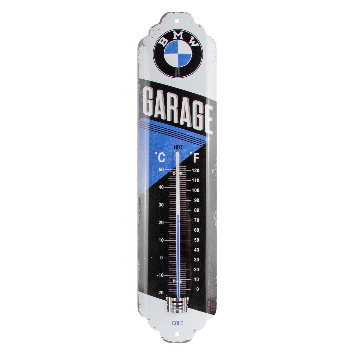 Nostalgic-Art, Analogue Retro Thermometer, BMW - Garage – Gift idea for car accessories fans, Metal wall decoration, Vintage design, 6.5 x 28 cm