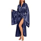 BATHGOWN Women's Silk Kimono Long Robe Satin Bridesmaid Wedding Sleepwear Beach Blouses Bikini Cover Up Plus Size