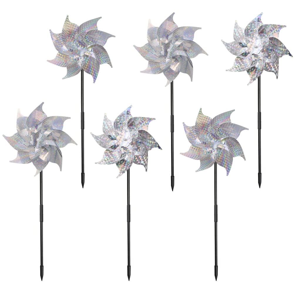 Kelamayi Reflective Bird Repellent Windmill,6 Pack Laser Reflective Bird Deterrent Scare Birds Bird Control Devices Wind Energy for Pests Protect Garden and Orchard