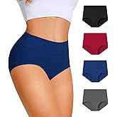 BELSIALOV Women's Cotton Underwear High Waisted Ladies Panties Soft Full Coverage Postpartum Briefs 4 Pack
