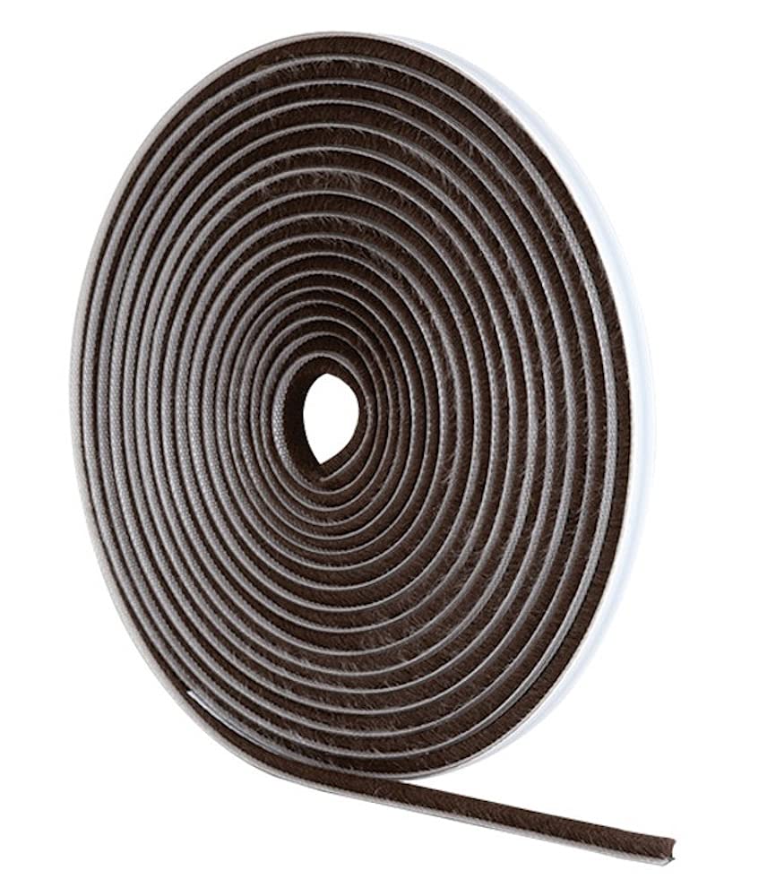 Merriway BH04944 StormSeal Door & Window Brush Pile Waterproof Dust & Draught Excluder Strip, Self Adhesive 5mm Thickness x 5 Metres (13/64 inch x 16.25ft) - Brown