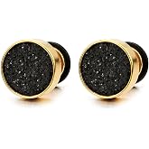 Men Women Stud Earrings Steel Illusion Tunnel Plug Screw Back with Sand Glitter
