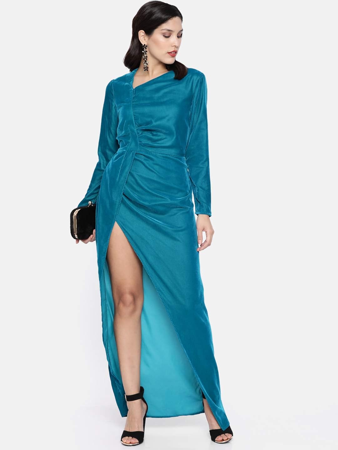 teal velvet maxi dress