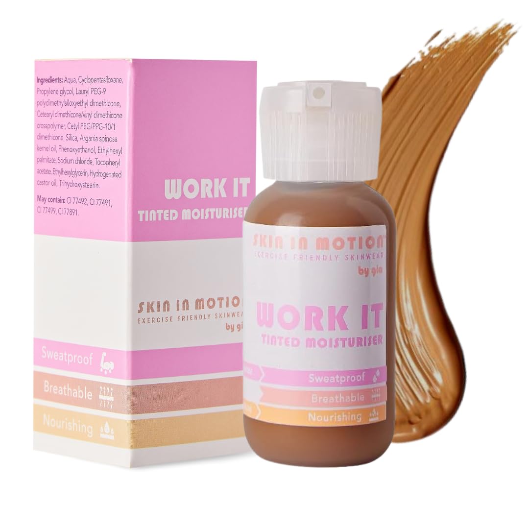 Skin in Motion | Work It Sweatproof Tinted Moisturiser | Shade: Extra Dark | Buildable Hydrating Skin Tint | Everyday Use | Lightweight Anti-Redness Tinted Moisturiser & Foundation Alternative