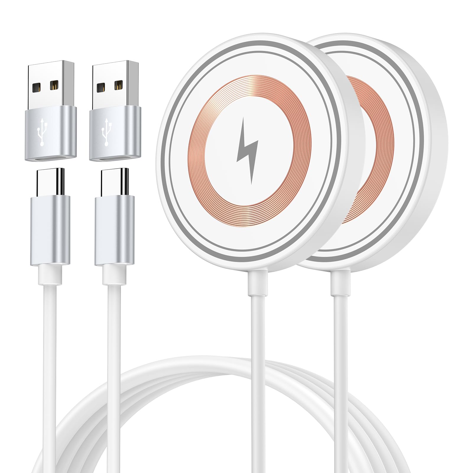 for iPhone 17e Magsafe Charger 2Pack Magnetic Wireless Charger for iPhone 17Pro Max/16/15/14/13/12 Series& AirPods, Wireless Fast Charging Pad With USB-C/A Ports,Pixelsnap Charger for Google 10 Series